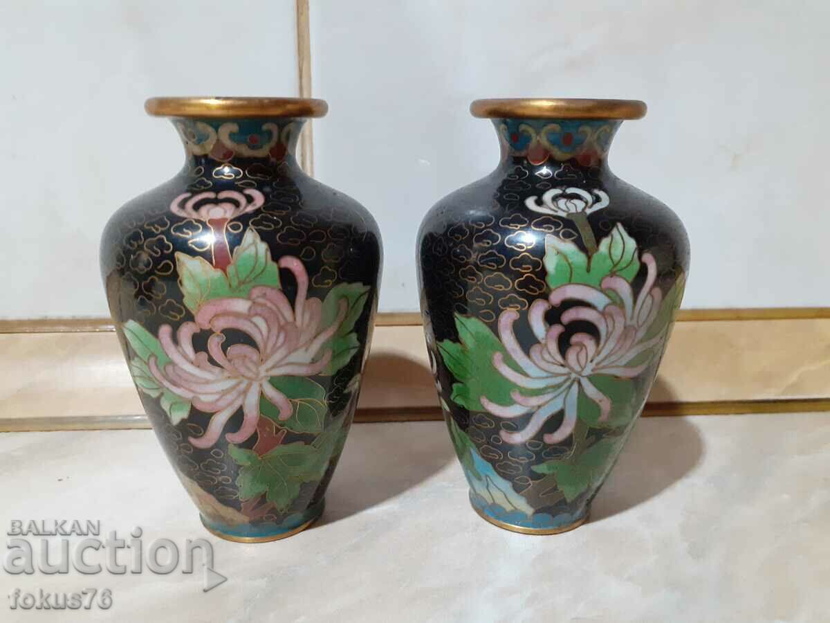 Cloisonne Cloisonne A pair of great vases in bronze cellular enamel