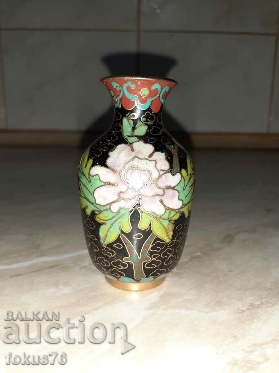 Cloisonne Клоазоне Красива малка ваза бронз клетъчен емайл