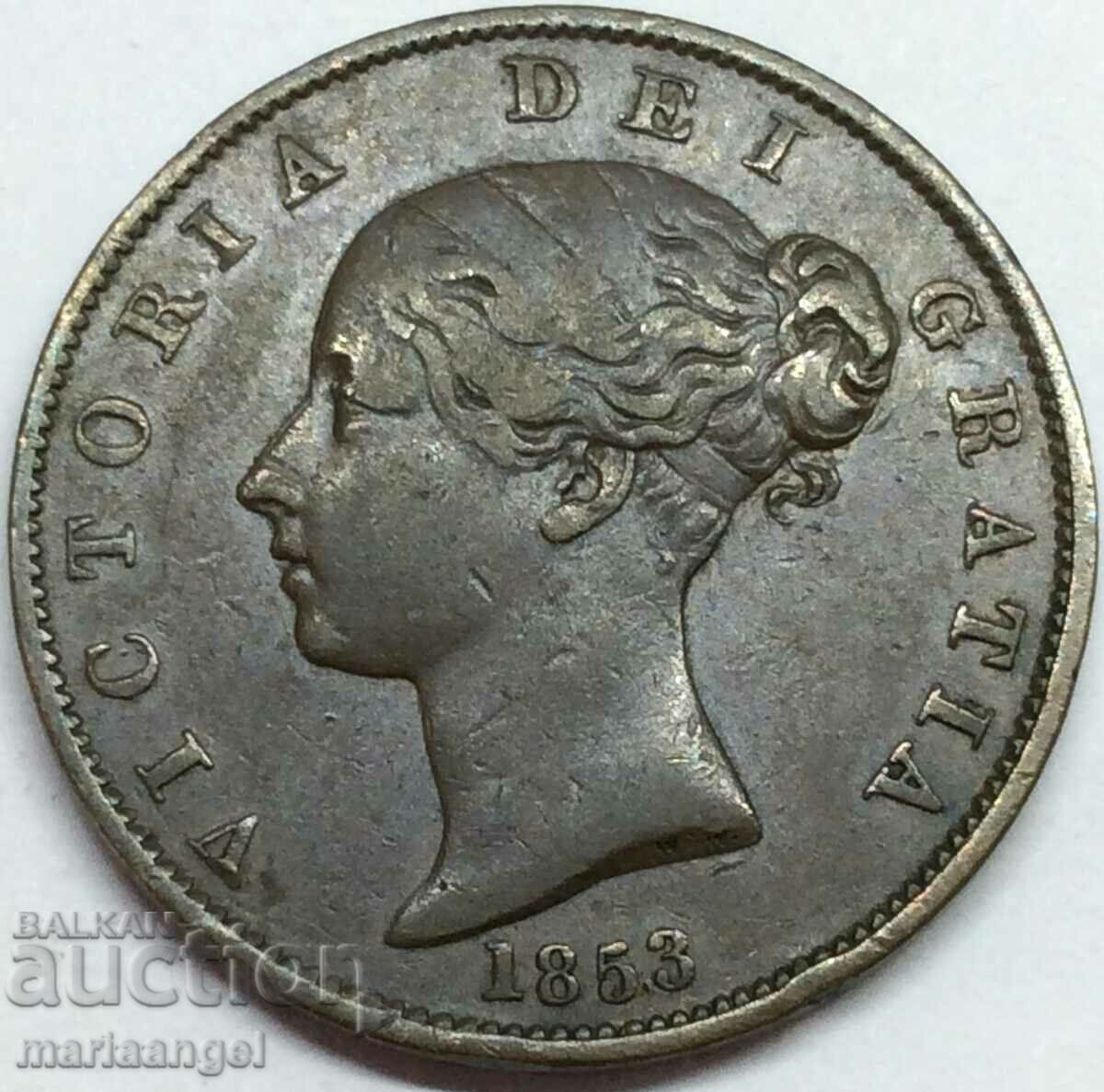 Marea Britanie 1/2 penny 1853 9,61 g 28 mm bronz - rar