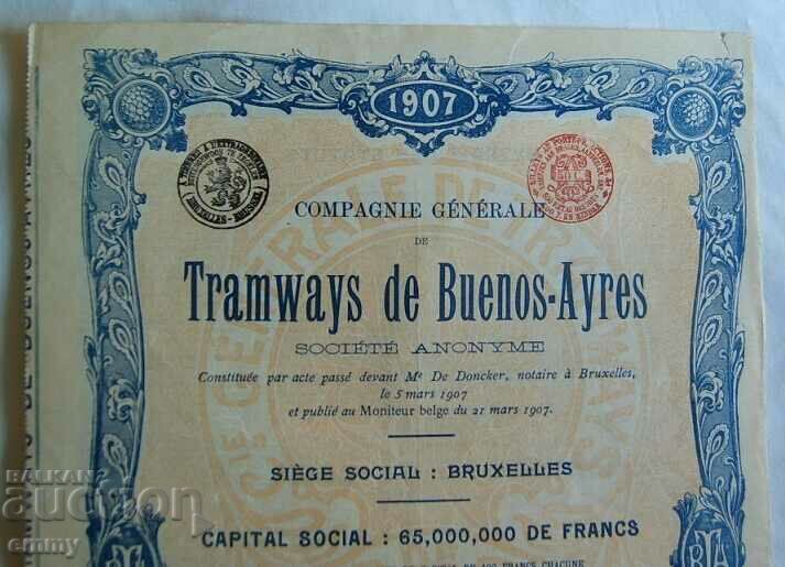 1907, Brussels - Promotion 100 francs Tram Buenos Aires with price 9.00 BGN | € 4.60