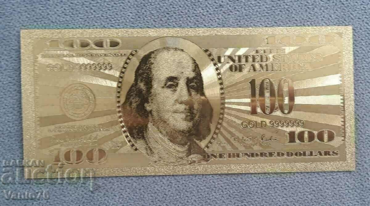 Billet suvenir de 100 de dolari cu placare cu aur