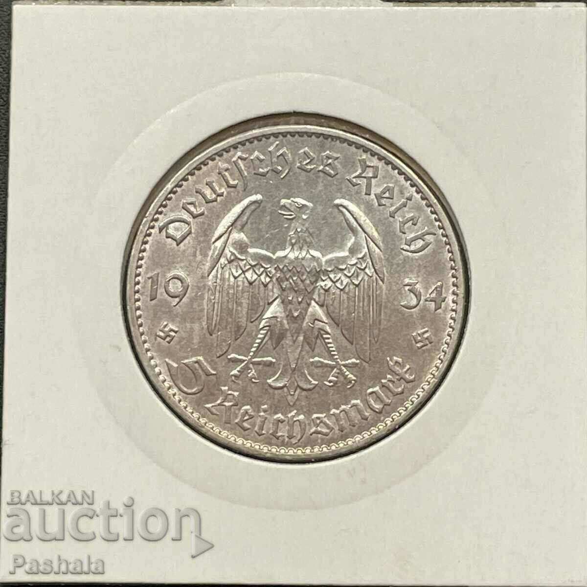 Germany 5 Marks 1934 with price 50.00 BGN | € 25.56