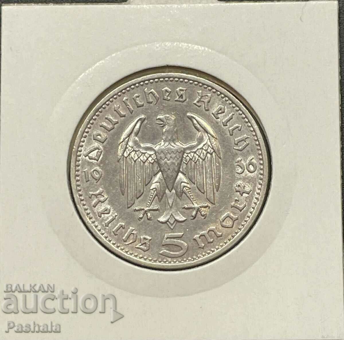 Germany 5 Marks 1936 with price 45.00 BGN | € 23.01 Germany 5 Marks 1936 with price 45.00 BGN | € 23.01