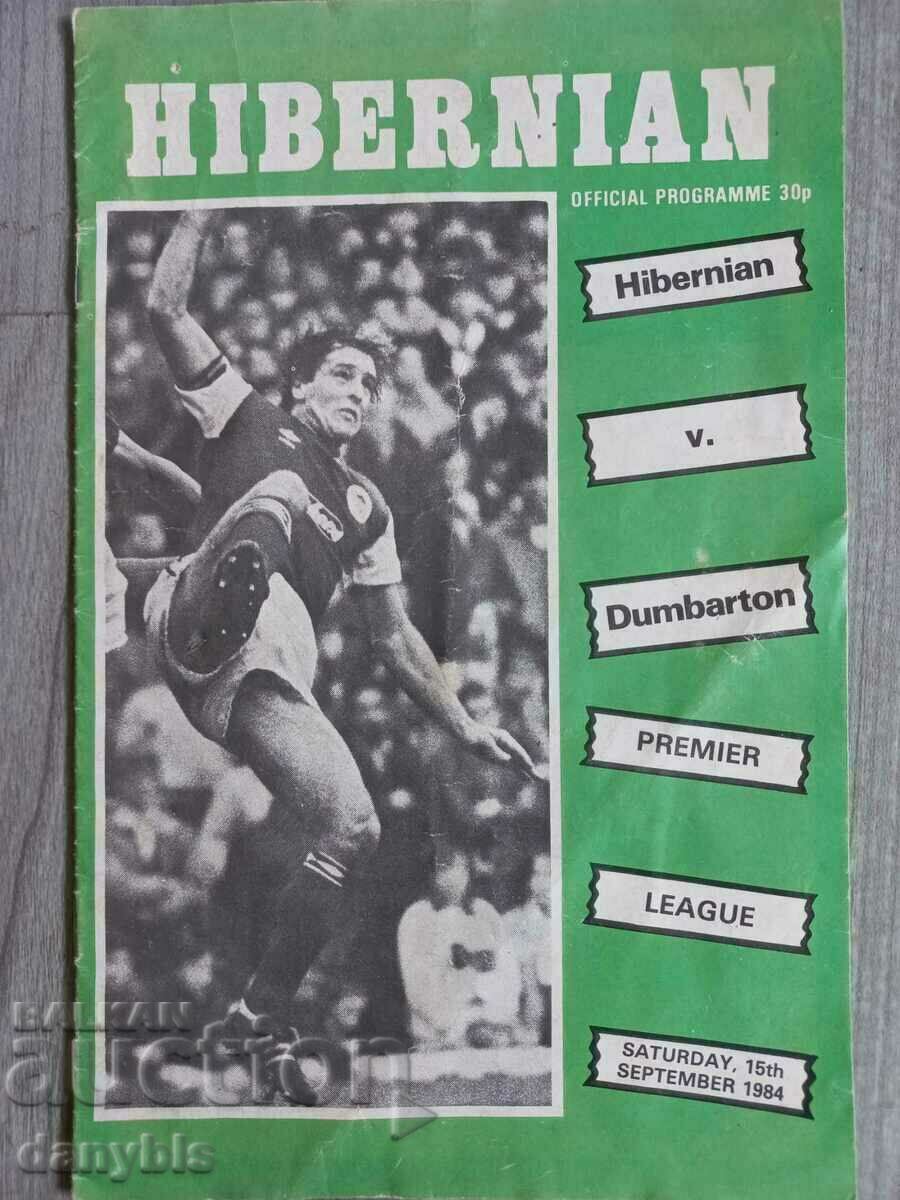 Футболна програма - Хибърниан - Дъмбартон 1984 г