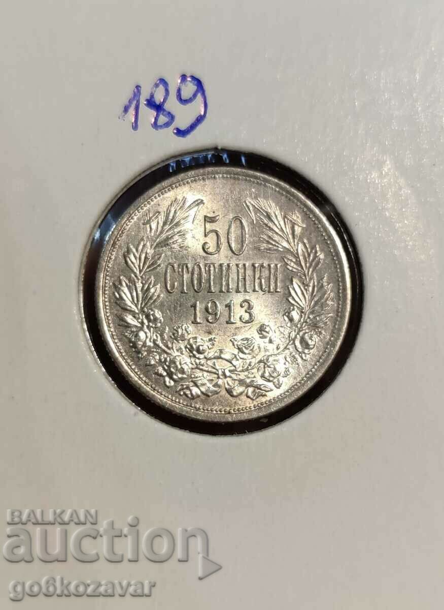 България 50ст 1913г сребро.Качество! UNC