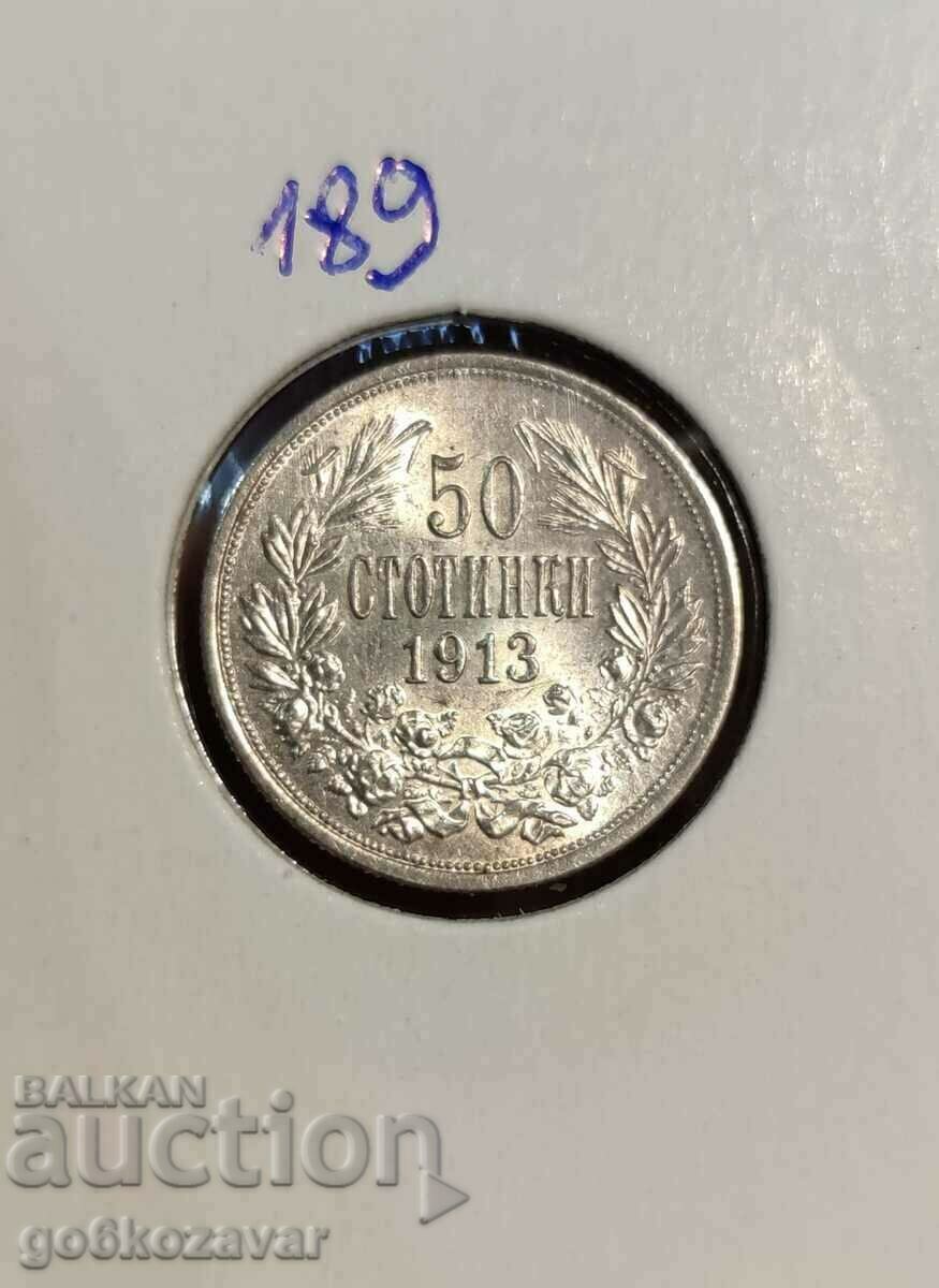 Bulgaria 50 cent 1913 silver. Quality! UNC