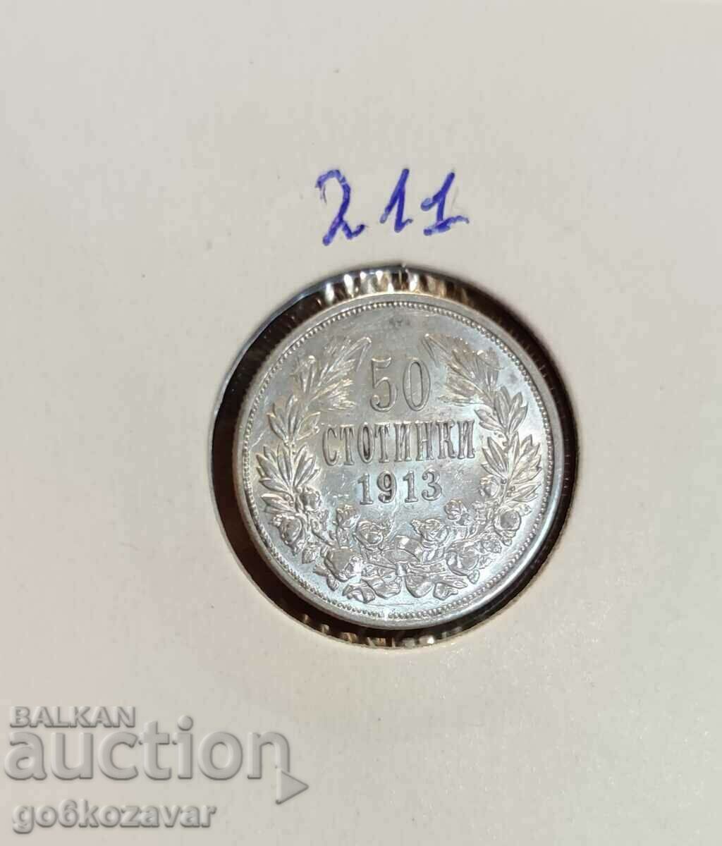 Bulgaria 50 cent 1913 silver. Quality!