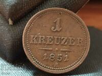 Монета Австрия 1 кройцер 1851