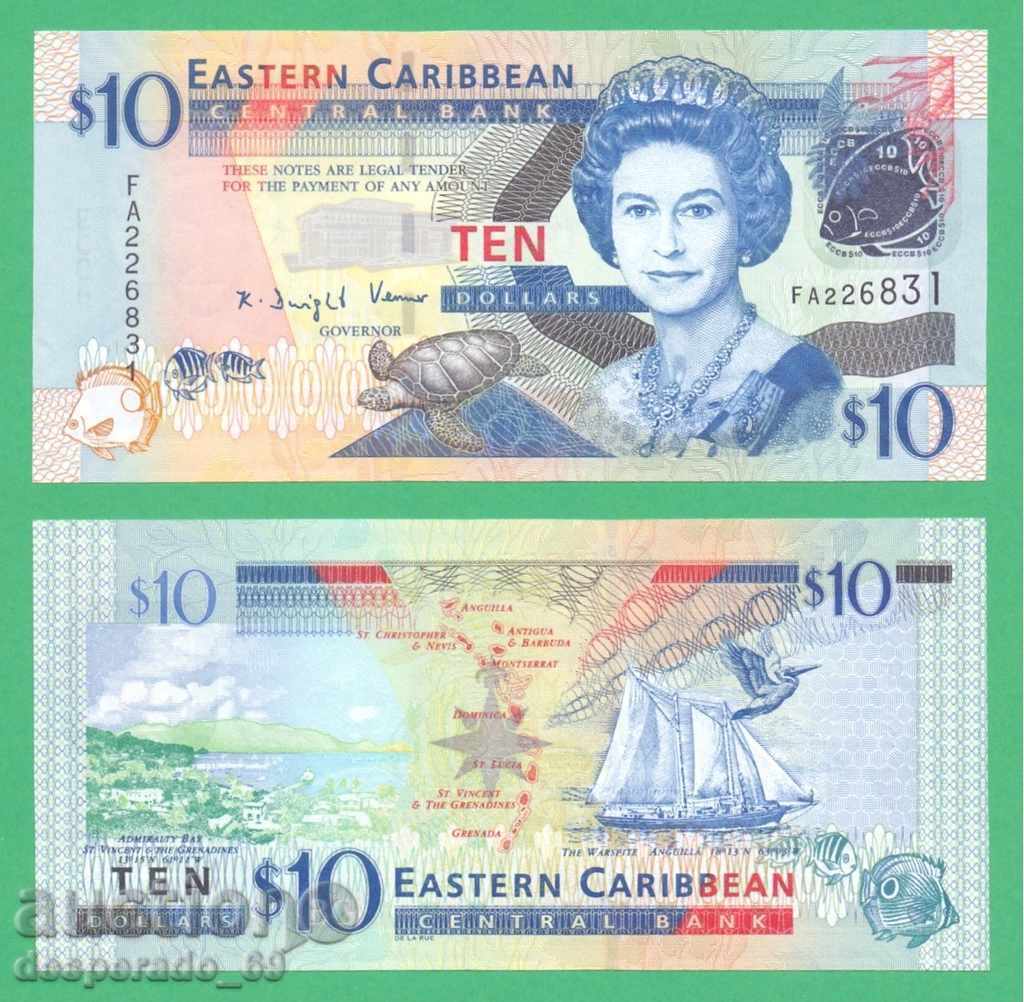 (¯`'•.¸ EASTERN CARIBBEAN $10 2008 UNC ¸.•'´¯)