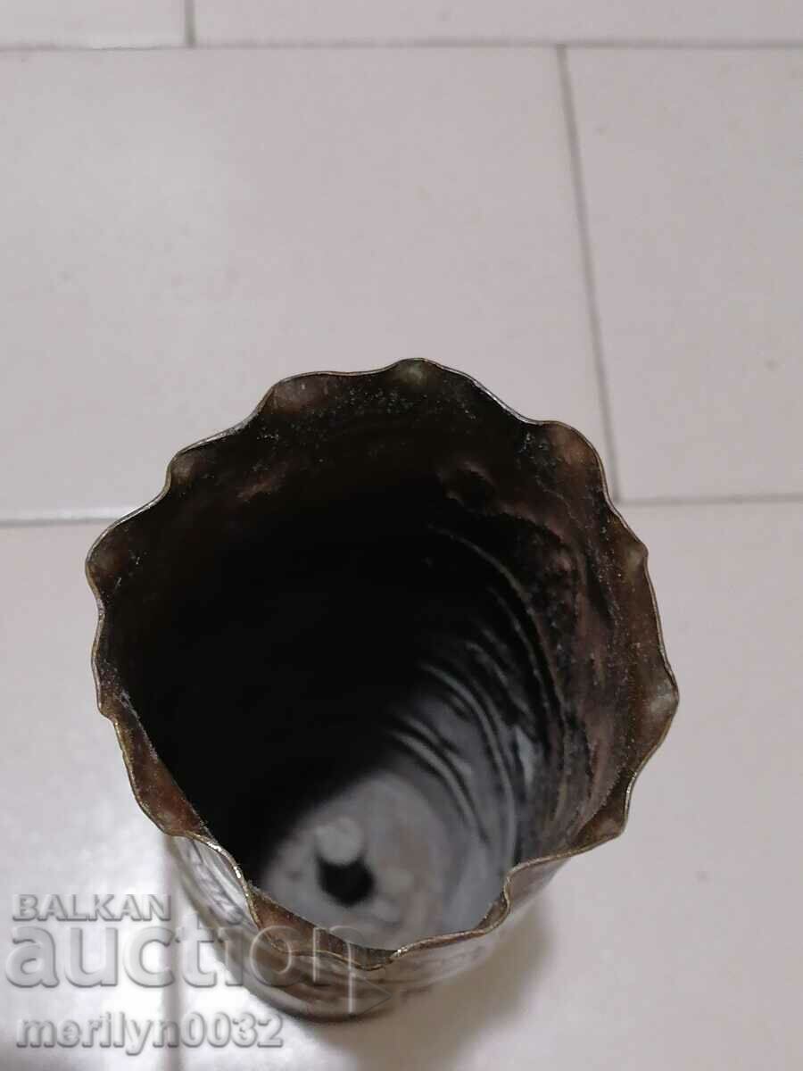 Old shell casing WW2 trench craft vase, cannon - 7 Old shell casing WW2 trench craft vase, cannon - 7