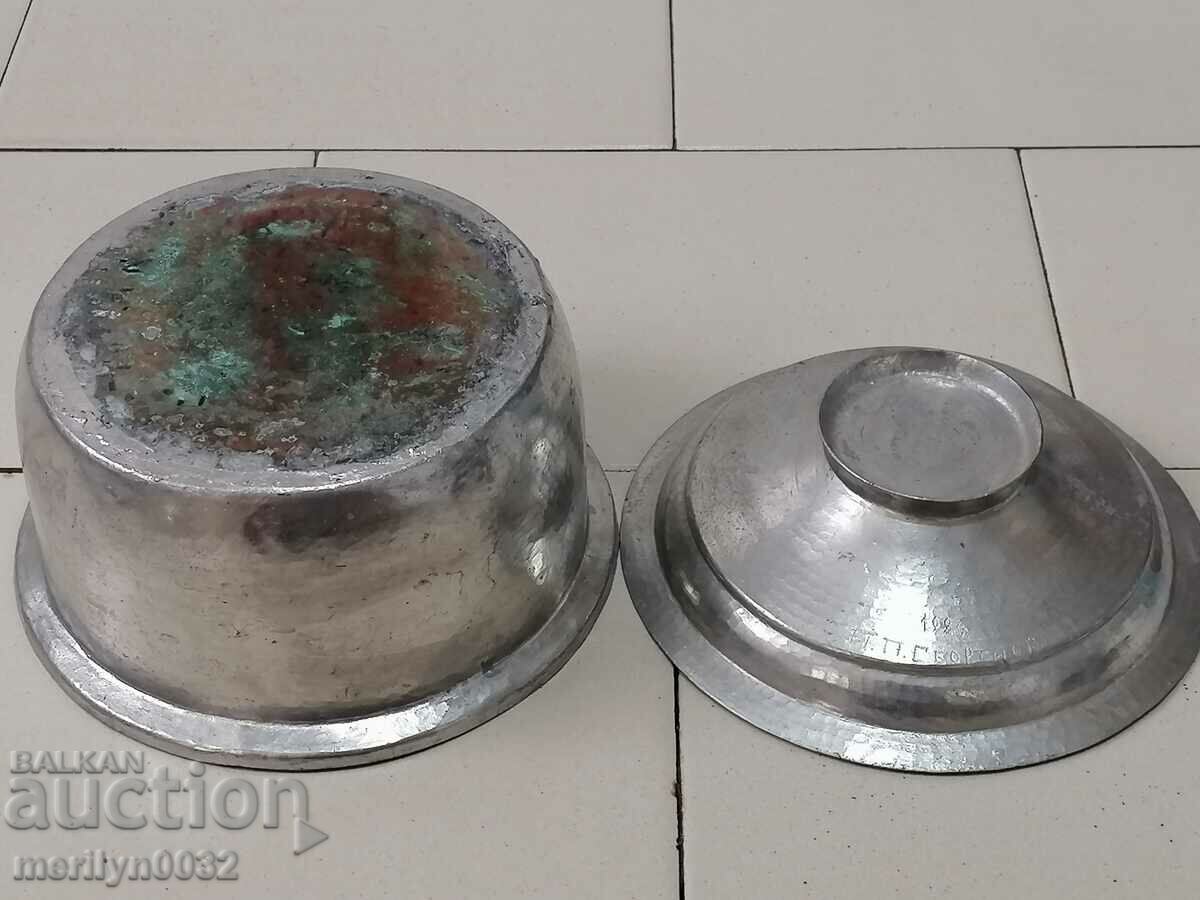 Old tin pot, copper pot with lid - 6 Old tin pot, copper pot with lid - 6
