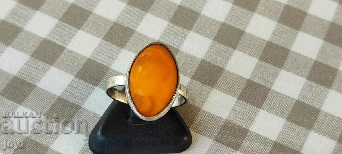 SILVER RING (SAMPLE 950) WITH YELLOW AMBER