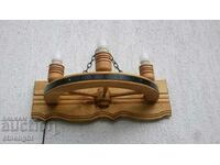 Handcrafted wooden wagon wheel wall lamps