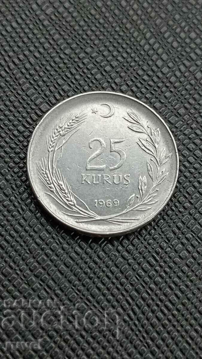 Turkey 25 kuruş, 1969