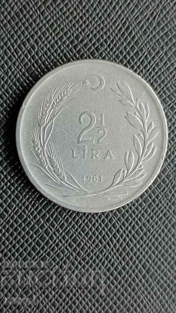 Turkey 2.1/2 Lira 1961 Turkey 2.1/2 Lira 1961