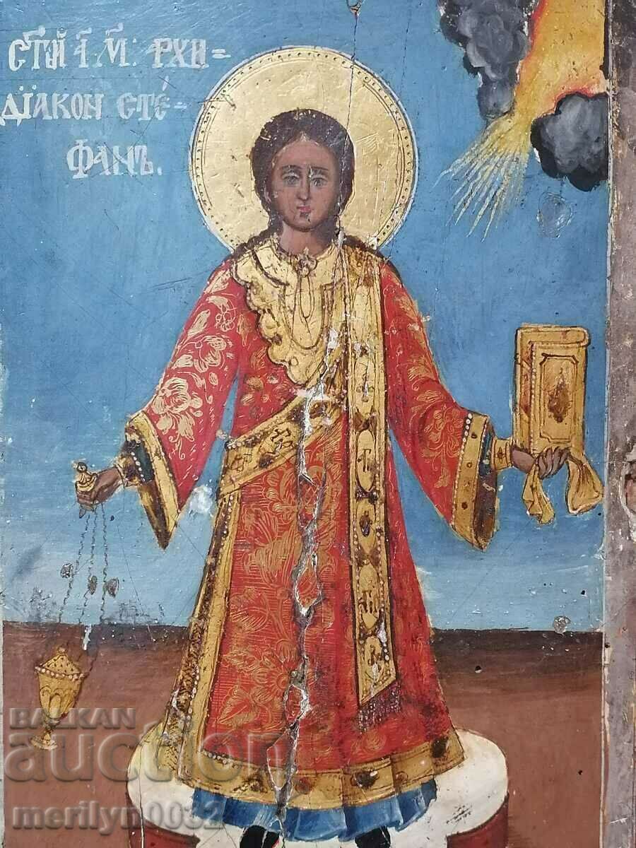 Bulgarian icon Saint Stephen mid 19th century ORIGINAL - 5 Bulgarian icon Saint Stephen mid 19th century ORIGINAL - 5