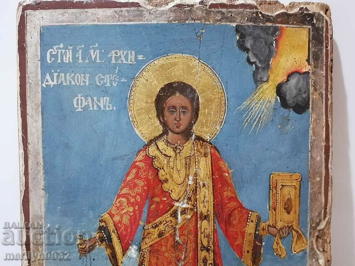 Bulgarian icon Saint Stephen mid 19th century ORIGINAL - 7 Bulgarian icon Saint Stephen mid 19th century ORIGINAL - 7