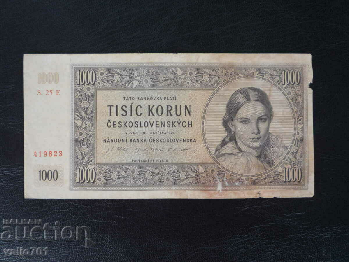CZECHOSLOVAKIA 1000 KRON 1945 CZECHOSLOVAKIA 1000 KRON 1945
