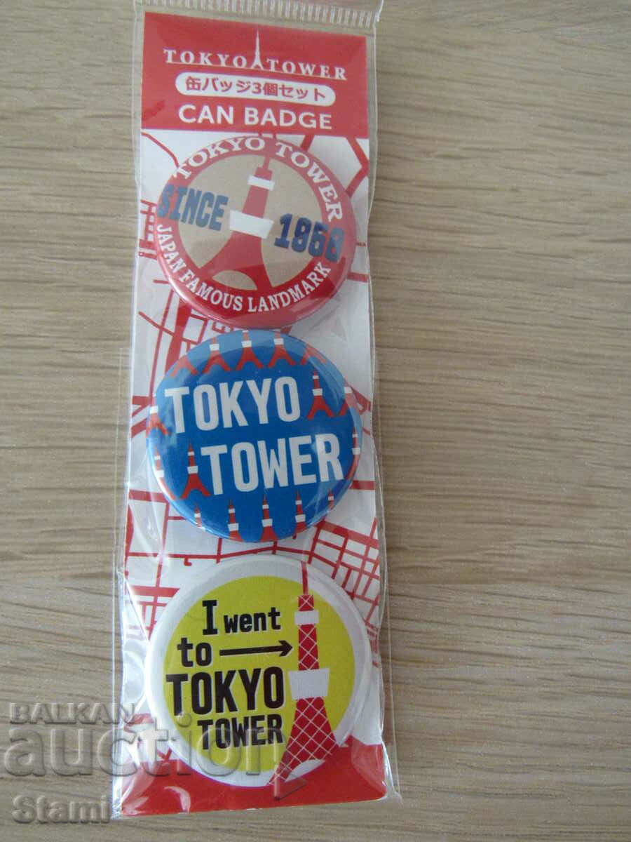 Set of 3 badges from Tokyo Tower, Japan