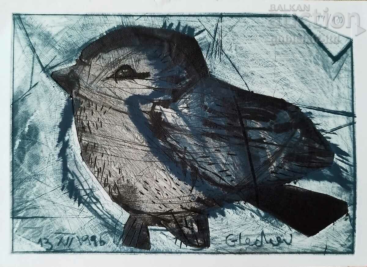 Picture, graphic, bird, art. G. Lechev, 1996