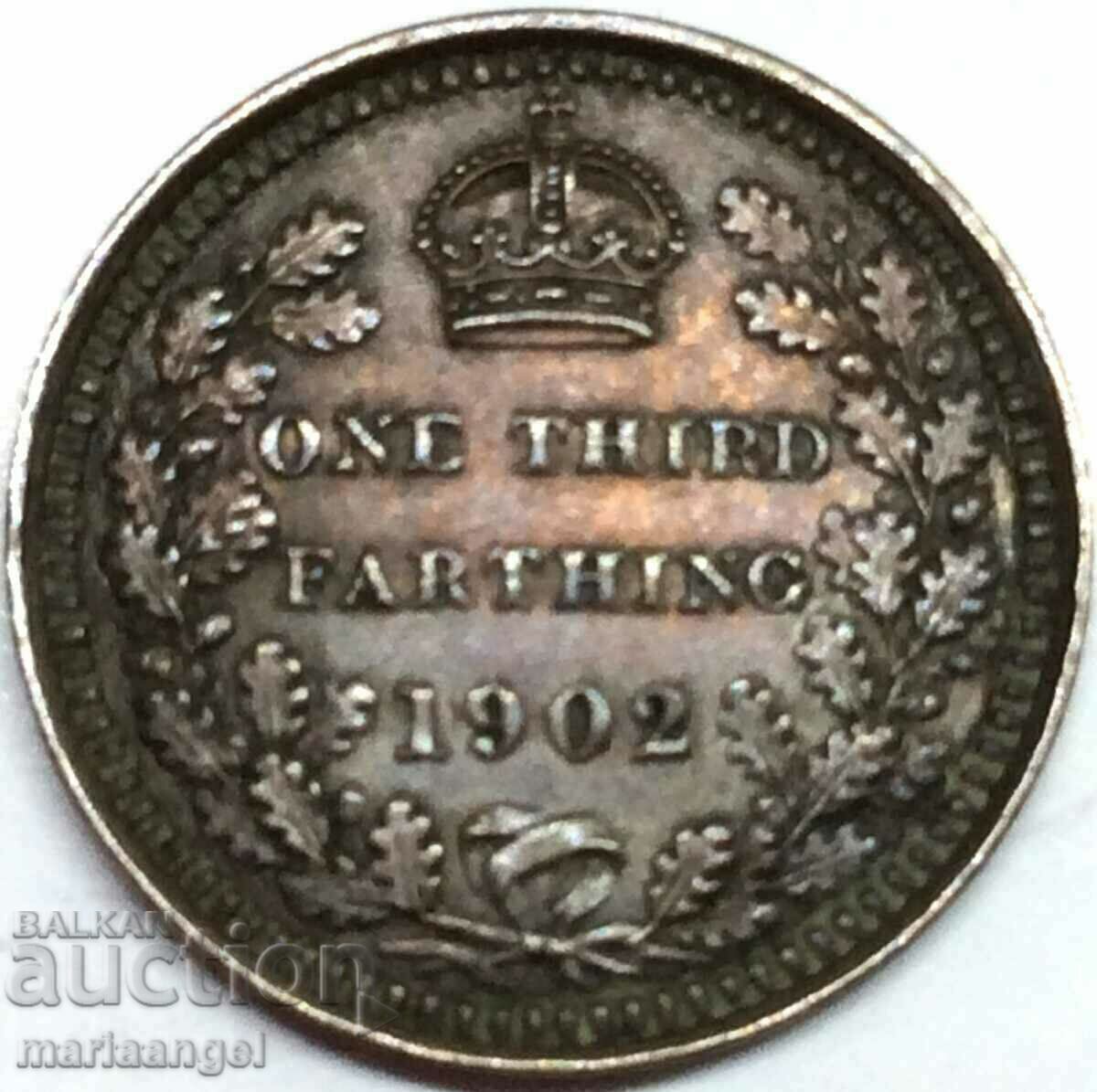 Marea Britanie 1/3 Farthing 1902 UNC Edward VII Bronz RAR