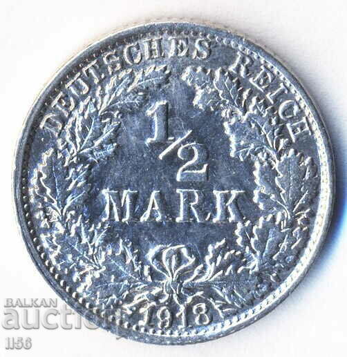 Germany - 1/2 Mark 1918 - Stuttgart (F) - Silver