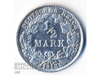 Германия - 1/2 марка 1918 - Щутгарт (F) - сребро