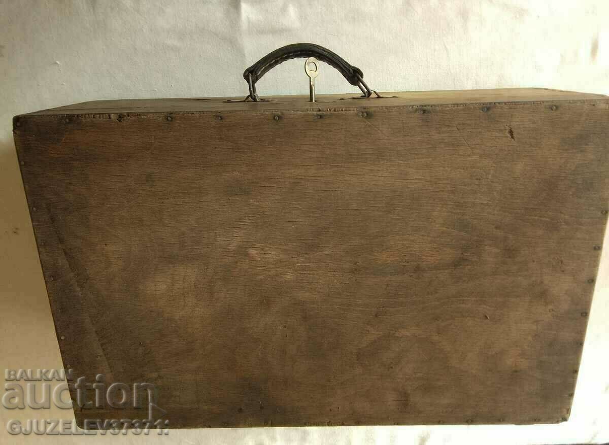 Old authentic wooden suitcase length 55cm, height 18cm, - 6 Old authentic wooden suitcase length 55cm, height 18cm, - 6