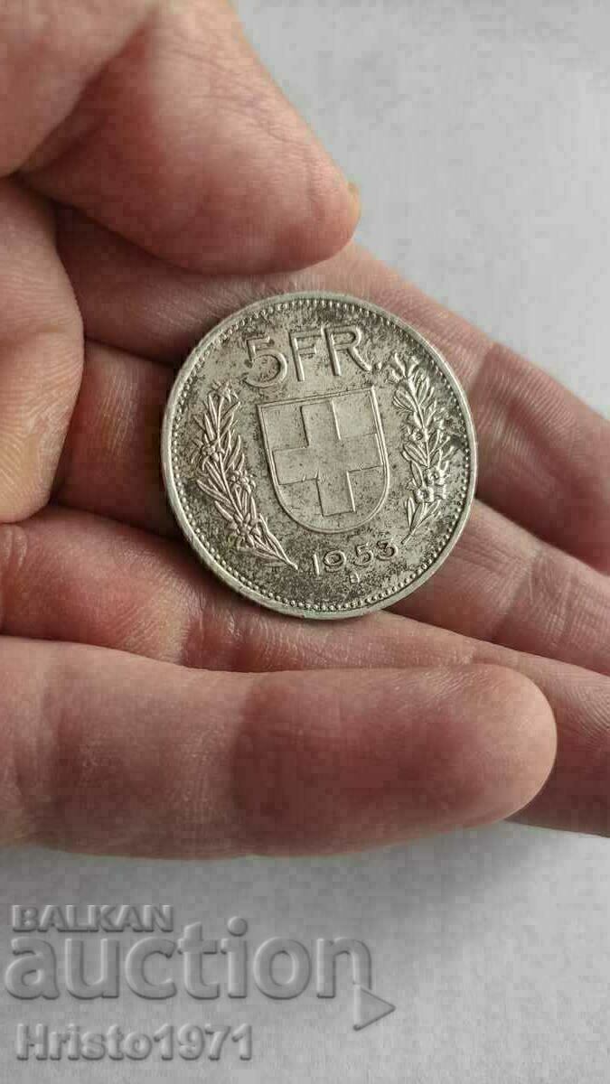 5 franci 1953 - Elveția cu preț 45.00 BGN | € 23.01 5 franci 1953 - Elveția cu preț 45.00 BGN | € 23.01