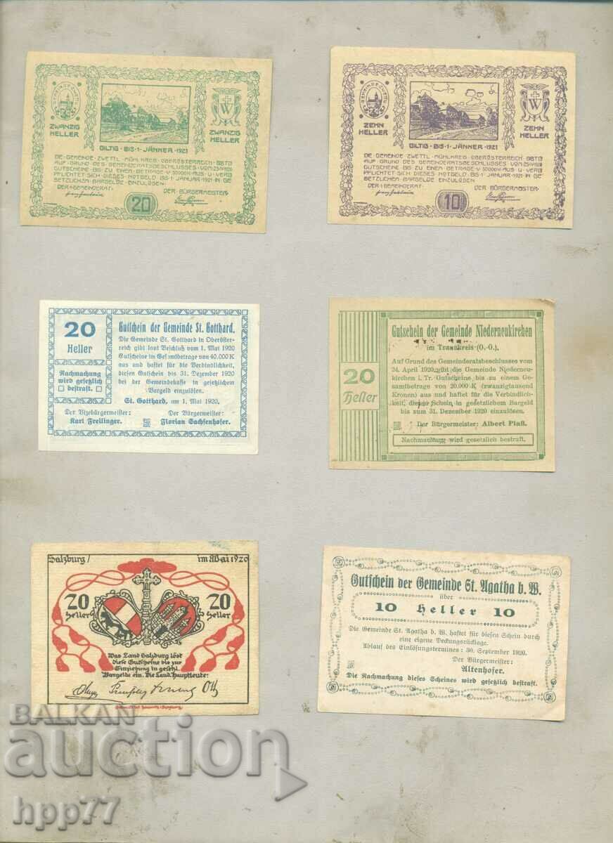 6 different NOTGELD notgeld 20 banknotes with price 9.00 BGN | € 4.60 6 different NOTGELD notgeld 20 banknotes with price 9.00 BGN | € 4.60