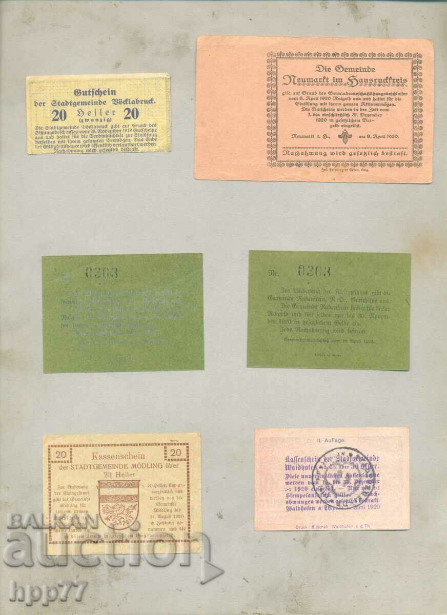 6 different NOTGELD notgeld 27 banknotes with price 9.00 BGN | € 4.60 6 different NOTGELD notgeld 27 banknotes with price 9.00 BGN | € 4.60