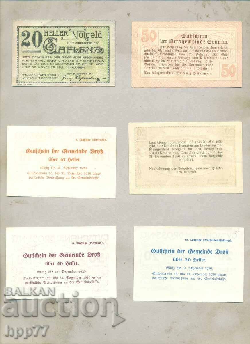 6 different NOTGELD notgeld 32 banknotes with price 9.00 BGN | € 4.60 6 different NOTGELD notgeld 32 banknotes with price 9.00 BGN | € 4.60
