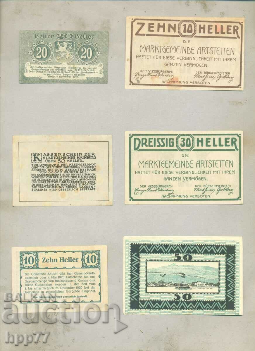 6 different NOTGELD notgeld 53 banknotes with price 9.00 BGN | € 4.60 6 different NOTGELD notgeld 53 banknotes with price 9.00 BGN | € 4.60