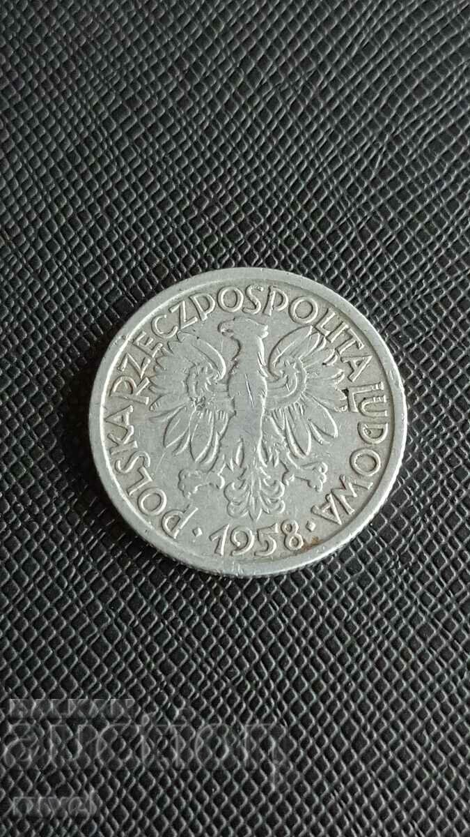 Poland, 2 zlotys 1958 with price 0.80 BGN | € 0.41