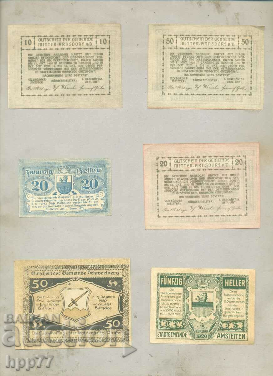 6 different NOTGELD notgeld 56 banknotes with price 9.00 BGN | € 4.60 6 different NOTGELD notgeld 56 banknotes with price 9.00 BGN | € 4.60