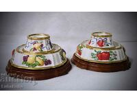 Two Franklin Mint porcelain candle holders from the Les Fruit series