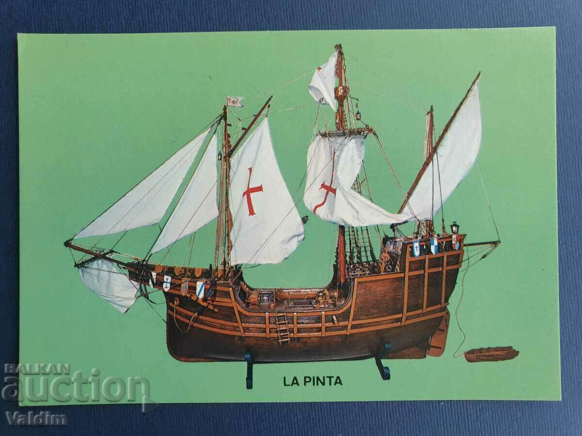 Model de carte poștală a unei nave cu pânze La PINTA