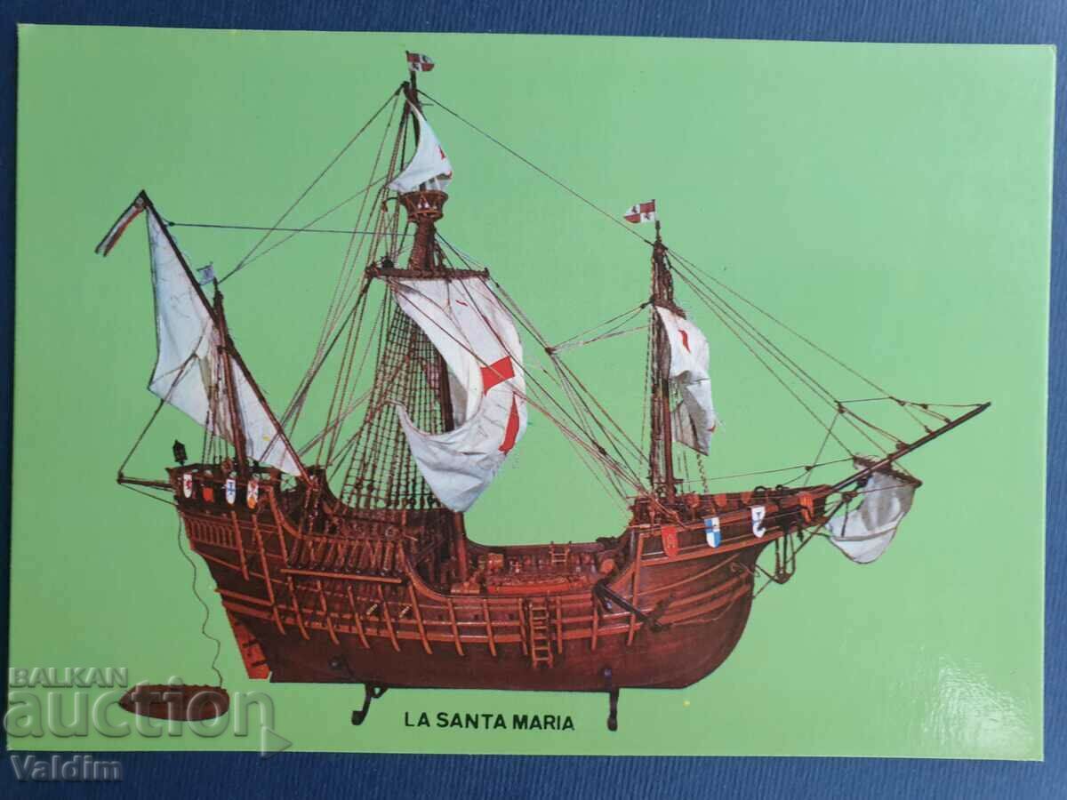 Model de carte poștală a unei nave cu pânze La Santa Maria