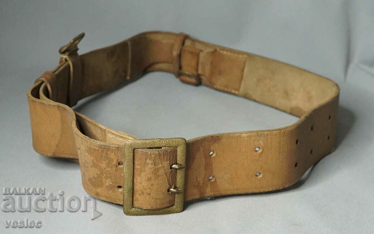 Royal Military Officer Leather Belt with Bronze Buckle