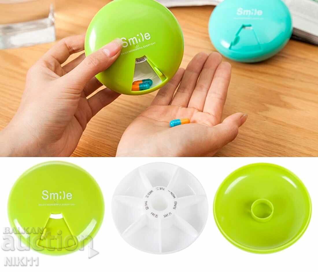 Pill box with 7 compartments for 1 week, 7 days