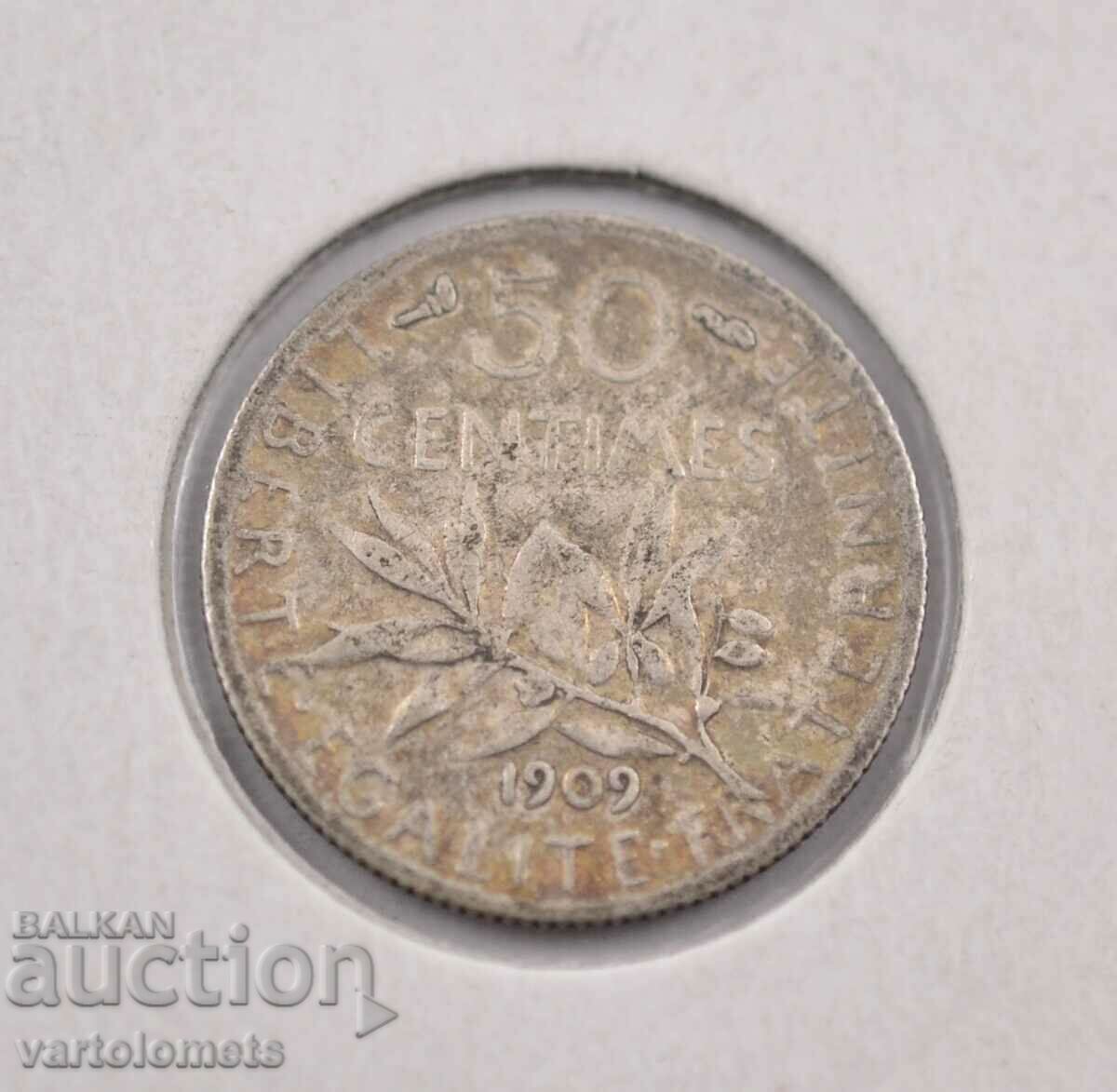 Δημοπρασία 50 centimes 1909 Ασήμι 0,835, 2,5 g, ø 18,1 mm - Γαλλία Δημοπρασία 50 centimes 1909 Ασήμι 0,835, 2,5 g, ø 18,1 mm - Γαλλία