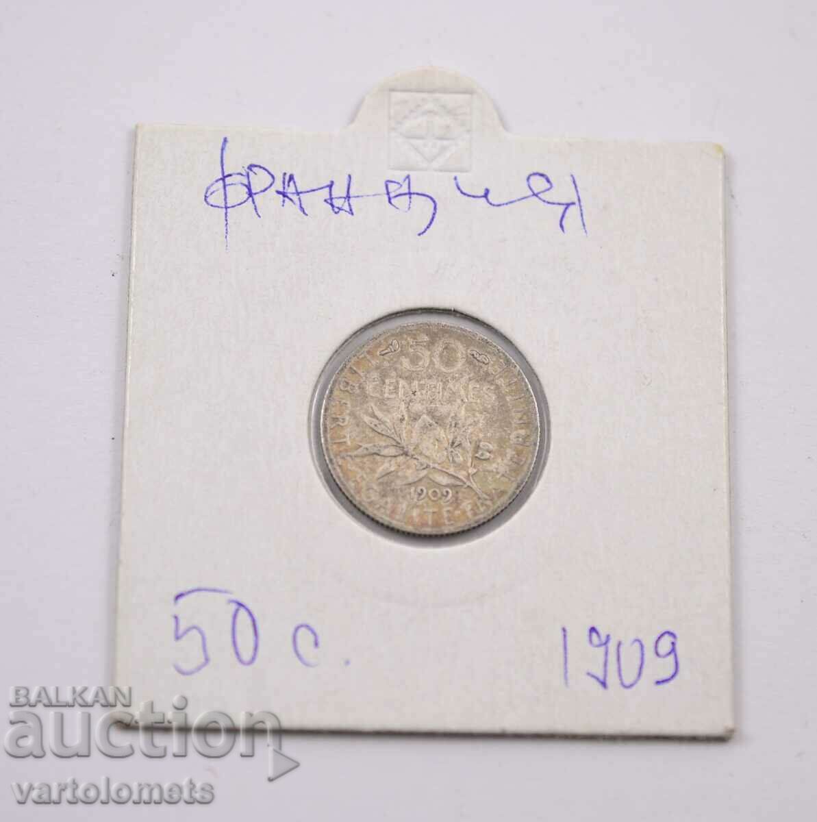 50 centimes Argint 1909 0,835, 2,5 g, ø 18,1 mm - Franta