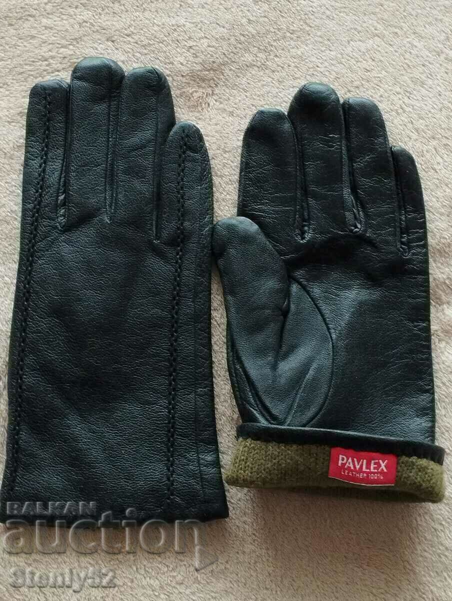 Δερμάτινα γάντια, μαύρα με φόδρα, μέγεθος 10,5