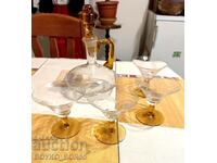 Pahare și sticle frumoase pentru serviciul de vin din cristal, anii 1920
