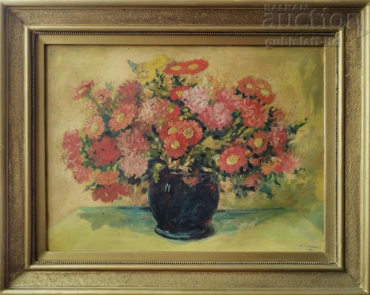 Picture, Vase with flowers, art. Iliya Chuturkov, 1980