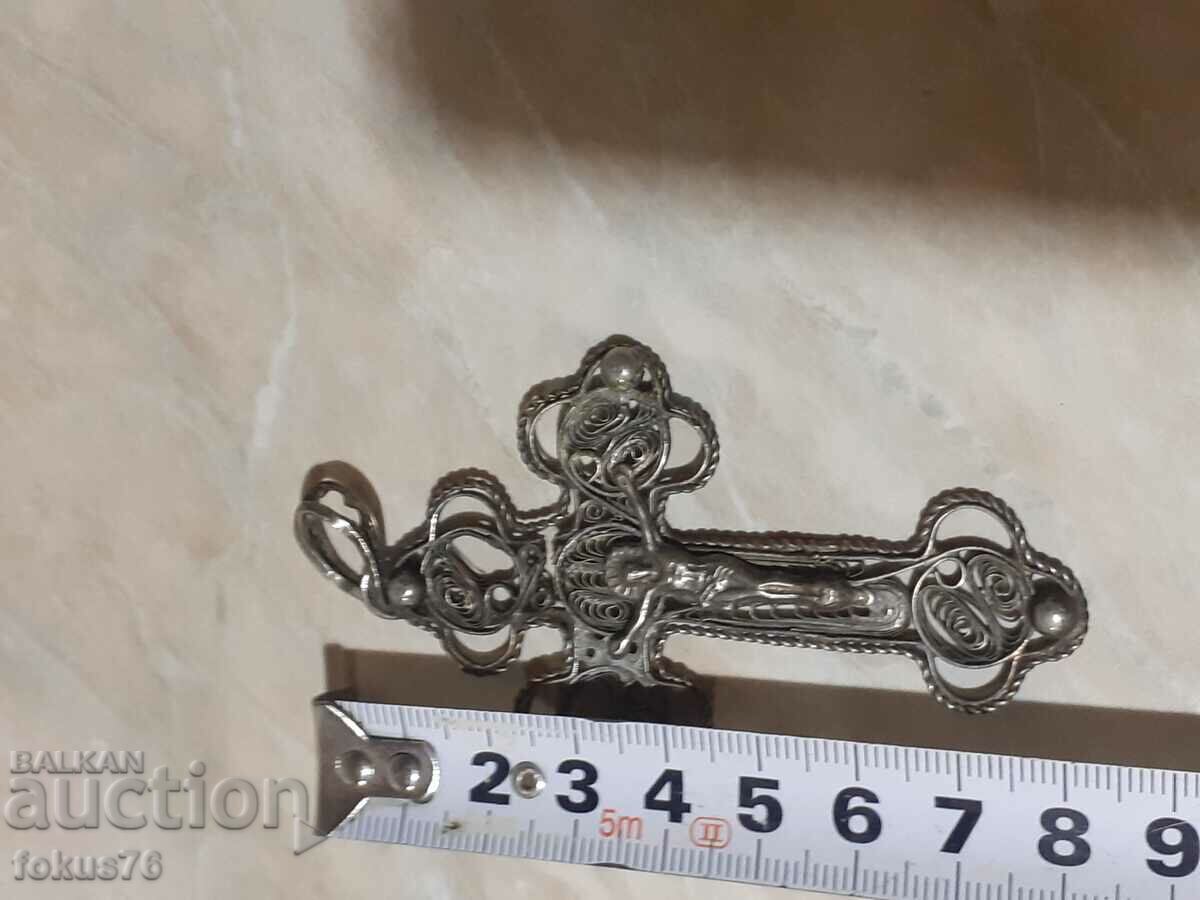 Old metal revival cross - filigree - 5