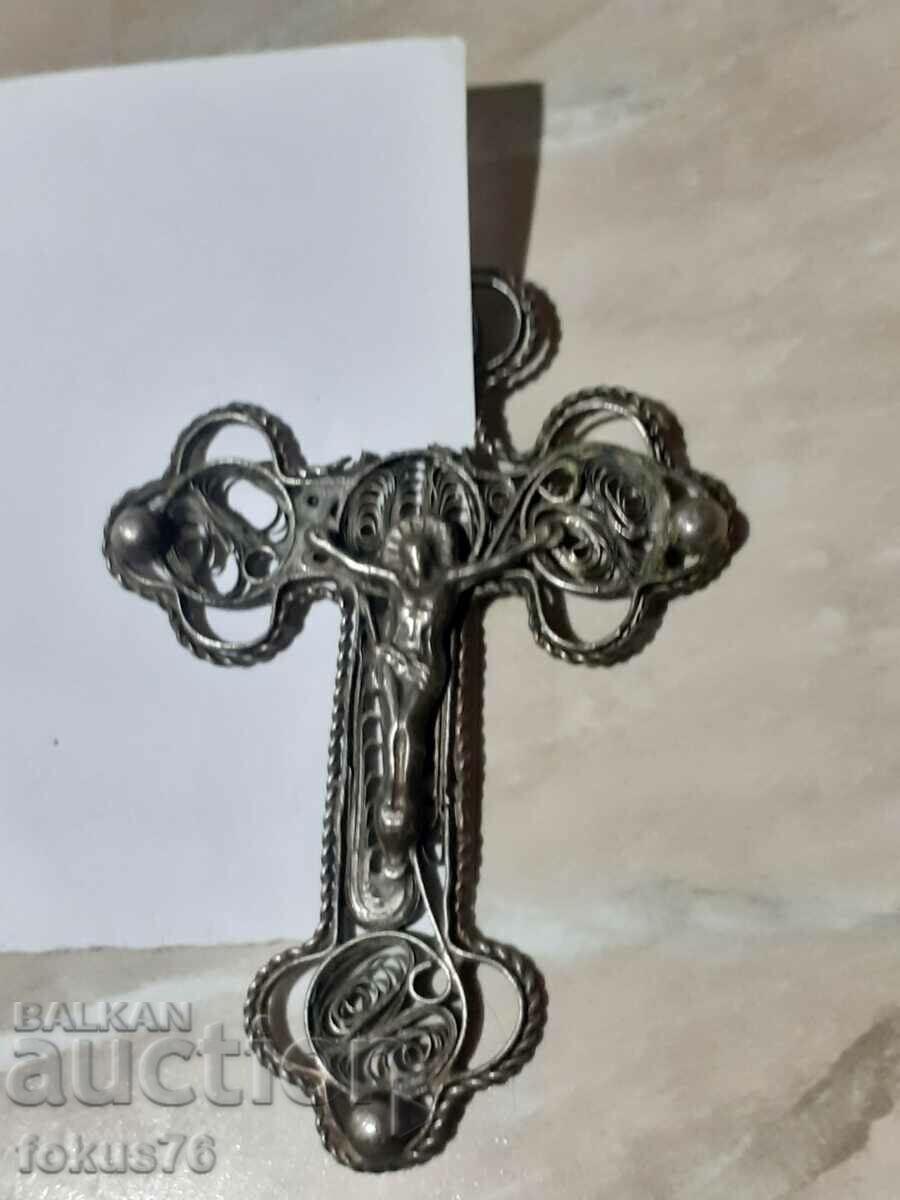 Old metal revival cross - filigree - 6