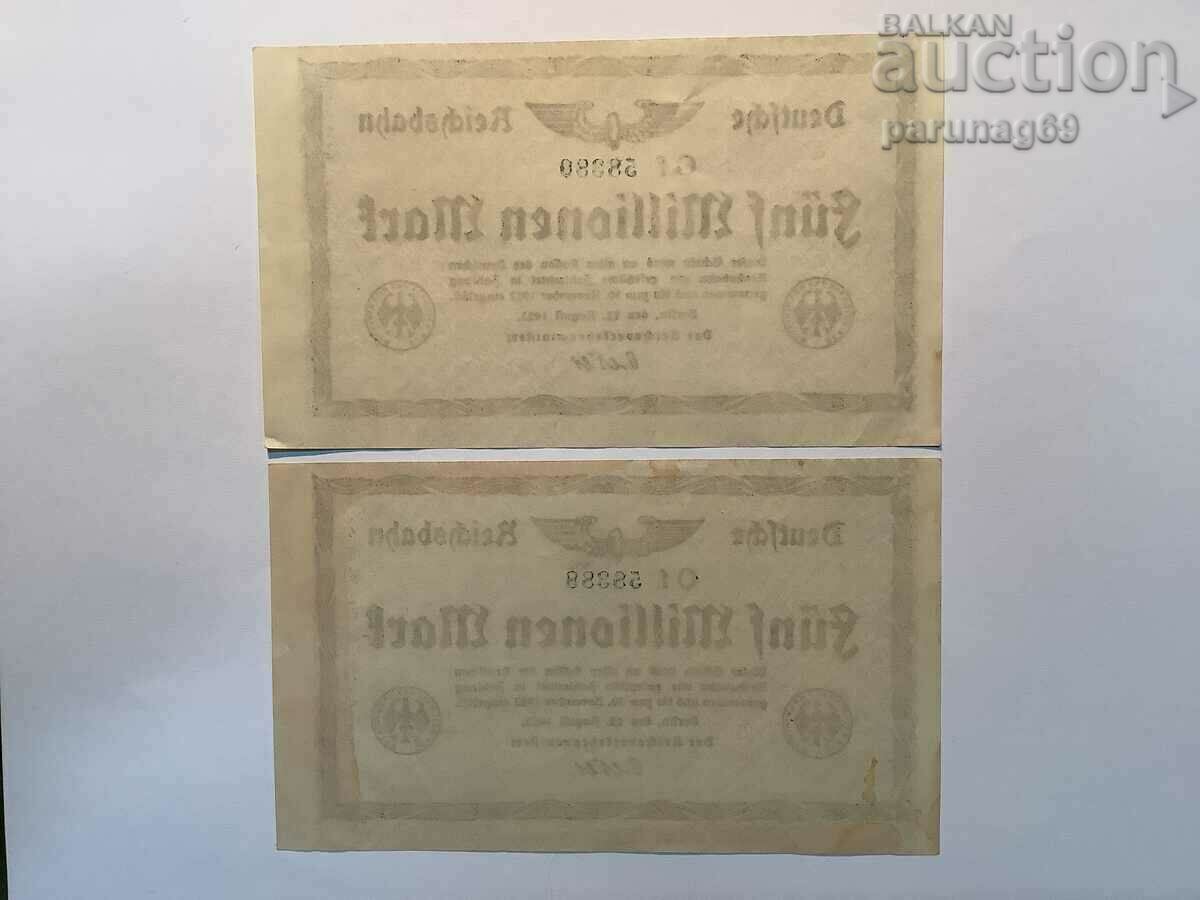 Германия 5 милиона марки 1923 година - 2 броя с цена 5.00 лв. | € 2.56 Германия 5 милиона марки 1923 година - 2 броя с цена 5.00 лв. | € 2.56