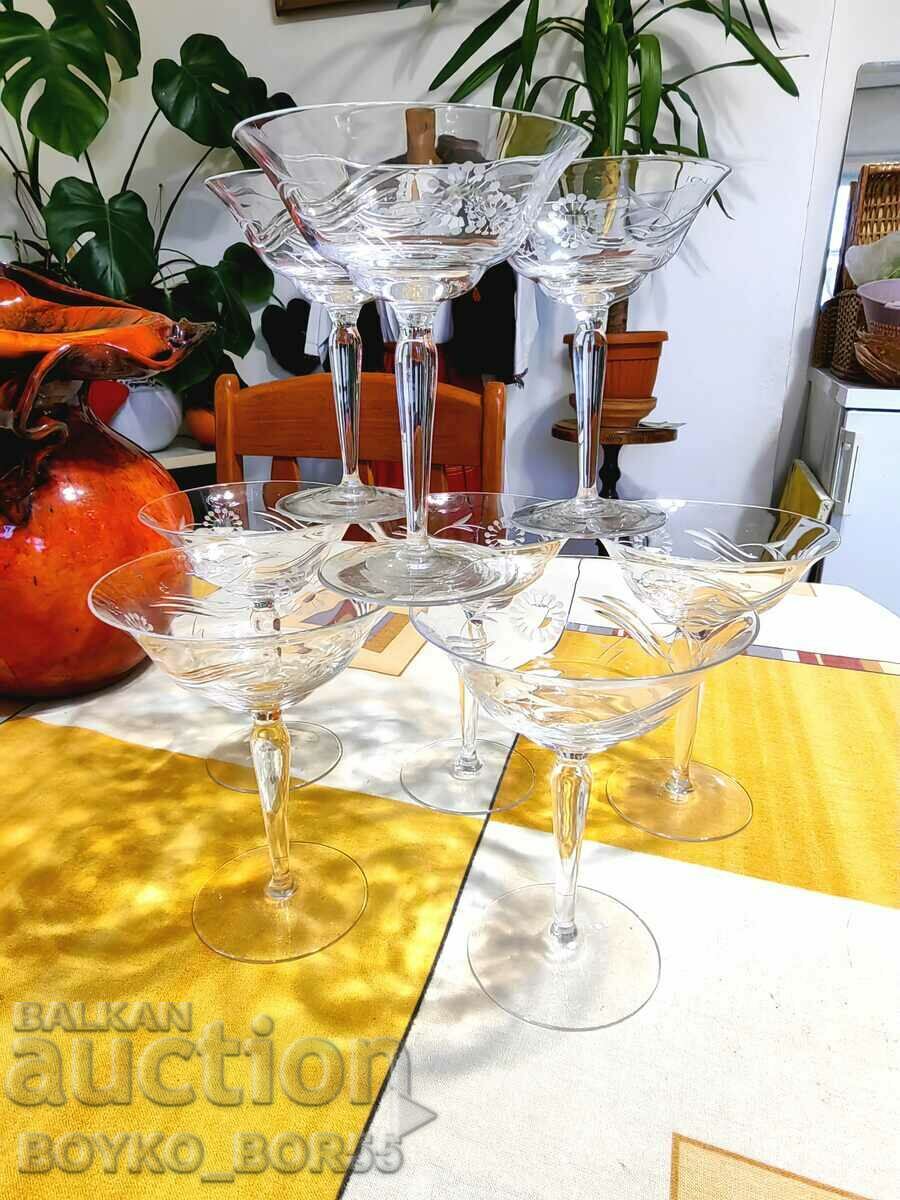 Осем Големи Кристални Царски Чаши за Вино 1920те г.