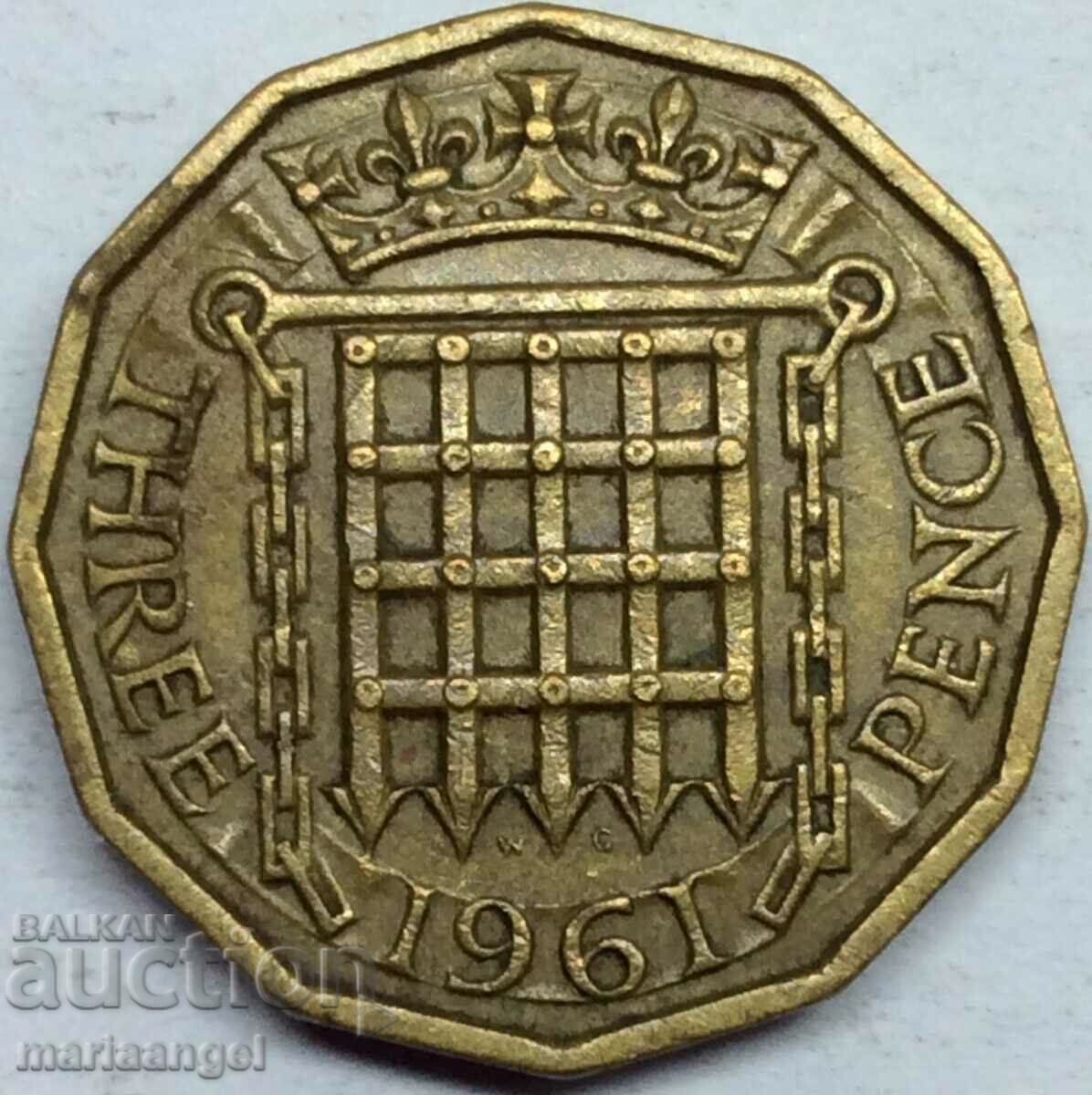 Great Britain 3 pence 1961 Elizabeth II brass